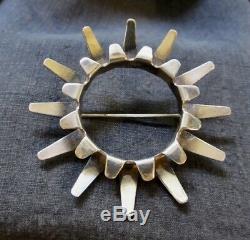 Vintage Sterling Tone Vigeland Norway Sunburst Modernist Pin
