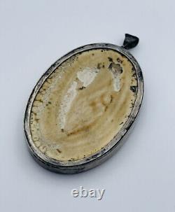 Vintage Swedish Sterling Silver Hand Painted Lady with Umbrella Porcelain Pendant