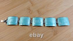 Vintage Thune Norway Sterling Silver Aqua Blue Enamel Viking Ship Bracelet #110