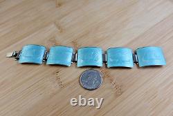 Vintage Thune Norway Sterling Silver Aqua Blue Enamel Viking Ship Bracelet #110