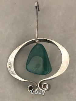 Vintage Tone Vineland Norway Scandinavian Sterling Silver Green Onyx Pendant