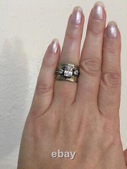 Vintage? Unique? 925 Sterling Silver? Princess Cut? CZ Ring S 6.5 Handmade