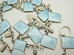 Vintage Vb Bahner Sterling Denmark Guilloche Baby Blue Enamel 15.25 Necklace