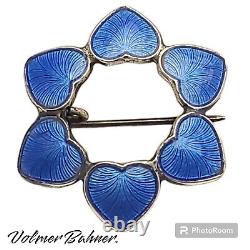 Vintage Volmer Bahner Cobalt blue heart wreath brooch. Sterling silver Brooch