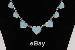 Vintage Volmer Bahner Sterling Silver Light Blue Enamel Hearts Necklace