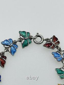 Volmer Bahner Denmark Vintage Sterling Silver Colorful Enamel Butterfly Bracelet
