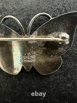 Volmer Bahner Denmark Vintage Sterling Silver Red Enamel Butterfly Brooch