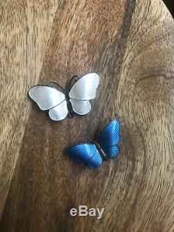 Vtg 925 Sterling Silver Enamel Guilloche Butterfly Brooch Pin
