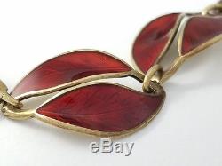 Vtg David Andersen Norway Red Enamel Sterling Silver Leaf Necklace And Earrings