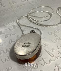 Vtg EINER FEHRN Danish Oval Honey Baltic Amber 925S Pendant Necklace 18 10.9g