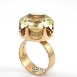 Vtg Kupittaan Kulta 14K Yellow Gold Modernist Green Quartz Cocktail Ring Sz 8.5