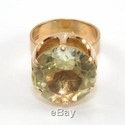 Vtg Kupittaan Kulta 14K Yellow Gold Modernist Green Quartz Cocktail Ring Sz 8.5