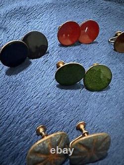 Vtg Lot 12 Pr Mid Century Modern Scandinavian Copper Enamel Screw Back Earrings