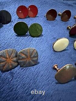 Vtg Lot 12 Pr Mid Century Modern Scandinavian Copper Enamel Screw Back Earrings