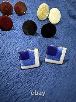 Vtg Lot 12 Pr Mid Century Modern Scandinavian Copper Enamel Screw Back Earrings