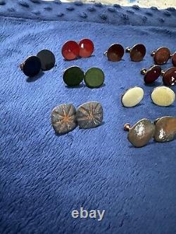 Vtg Lot 12 Pr Mid Century Modern Scandinavian Copper Enamel Screw Back Earrings