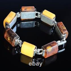 Vtg Mid Century Scandinavian Modern Sterling Silver Signed Chunky Amber Bracelet