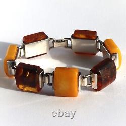 Vtg Mid Century Scandinavian Modern Sterling Silver Signed Chunky Amber Bracelet