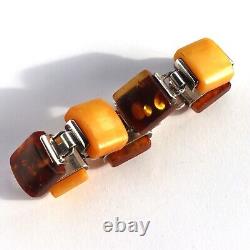 Vtg Mid Century Scandinavian Modern Sterling Silver Signed Chunky Amber Bracelet