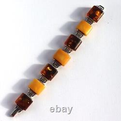 Vtg Mid Century Scandinavian Modern Sterling Silver Signed Chunky Amber Bracelet