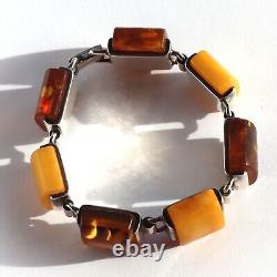 Vtg Mid Century Scandinavian Modern Sterling Silver Signed Chunky Amber Bracelet