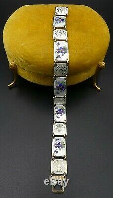 Vtg Norway David Andersen sterling silver & guilloche enamel/ flower bracelet