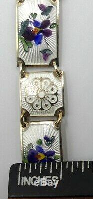 Vtg Norway David Andersen sterling silver & guilloche enamel/ flower bracelet