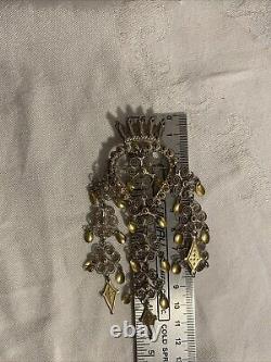 Vtg Norwegian 830S Silver Solje Heart Crown Dipped Dangles Brooch