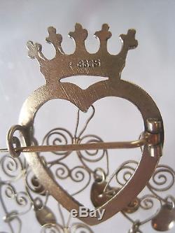 Vtg Solje 830s Silver Heart Crown Norway Wedding Brooch Pin K. A. Rasmussen Oslo