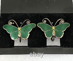 Vtg. Sterling Silver Enamel Butterfly Screw-on Earrings Kristian Hestenes Norwy