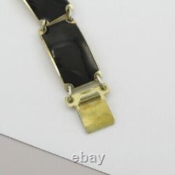Vtg Sterling Silver Vermeil Black Enamel Norway Modernist Signed Opro Bracelet