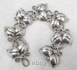 Vtg Swedish Mid-Century Sterling Double Leaf Bracelet Haglund Studio Sweden 1946