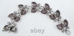 Vtg Swedish Mid-Century Sterling Double Leaf Bracelet Haglund Studio Sweden 1946