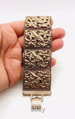 Wide Mesh Repousse Bracelet Applied Scandinavian Design Vintage Jewelry